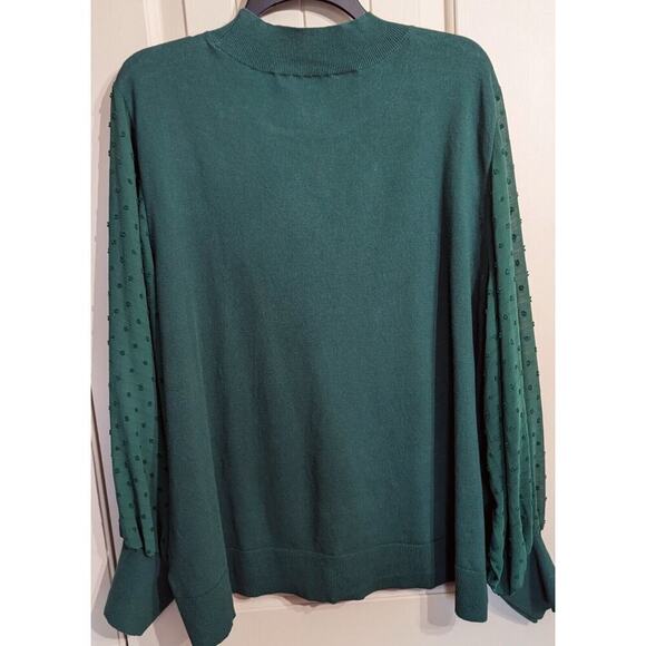 CeCe Sweater Women’s Size 3X Green Pullover Mock Neck Clip Dot Sheer - Picture 2 of 7